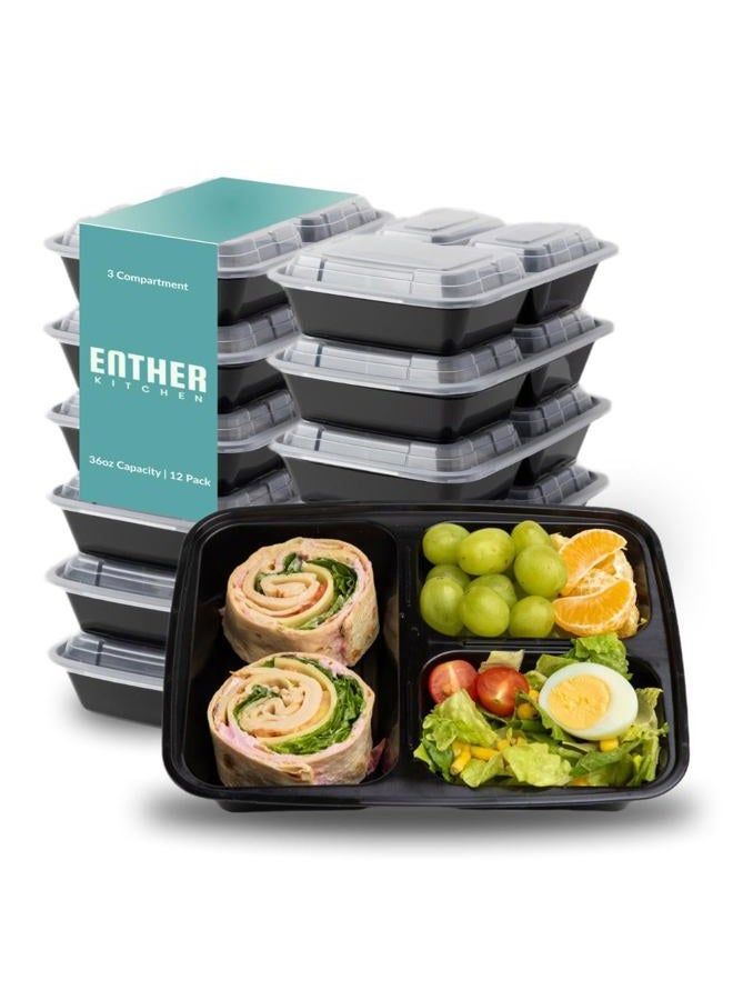 Enther Meal Prep Containers Food Storage Bento Box with Souffle Cups BPA Free/Reusable/Stackable, Microwave/Freezer/Dishwasher Safe, Portion Control Black (36 oz) B079QKJ6CQ - Image 1