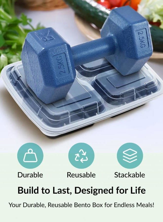 Enther Meal Prep Containers Food Storage Bento Box with Souffle Cups BPA Free/Reusable/Stackable, Microwave/Freezer/Dishwasher Safe, Portion Control Black (36 oz) B079QKJ6CQ - Image 3