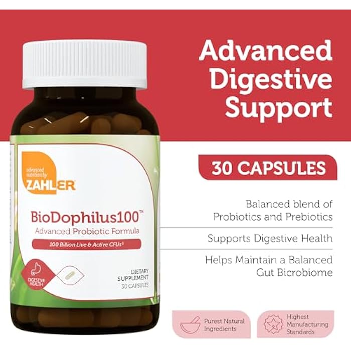 Zahler BioDophilus100-100 Billion Probiotic - 100 Billion CFU 11-Strain Gut Health Probiotic Supplement - Prebiotics/Probiotics for Digestive Health, Probiotics for Women and Men. (30 Ct) - Image 2