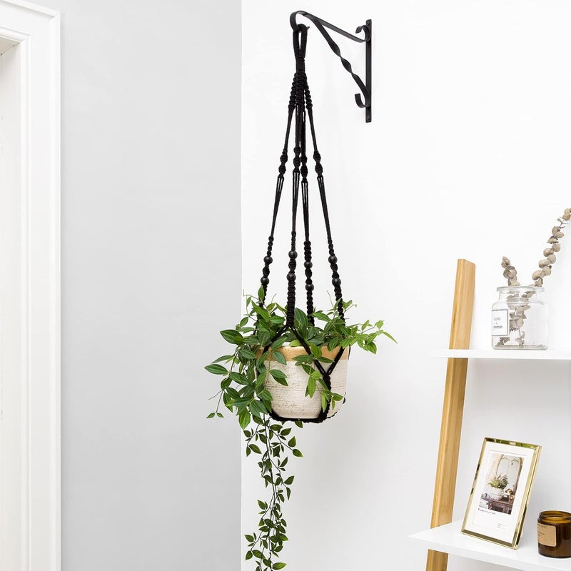 Mkono Macrame Plant Hanger Indoor Hanging Planter Basket with Wood Beads Decorative Flower Pot Holder No Tassels for Indoor Outdoor Boho Home Decor 35 Inch, Black, Set of 1 (POTS NOT Included) - Image 1
