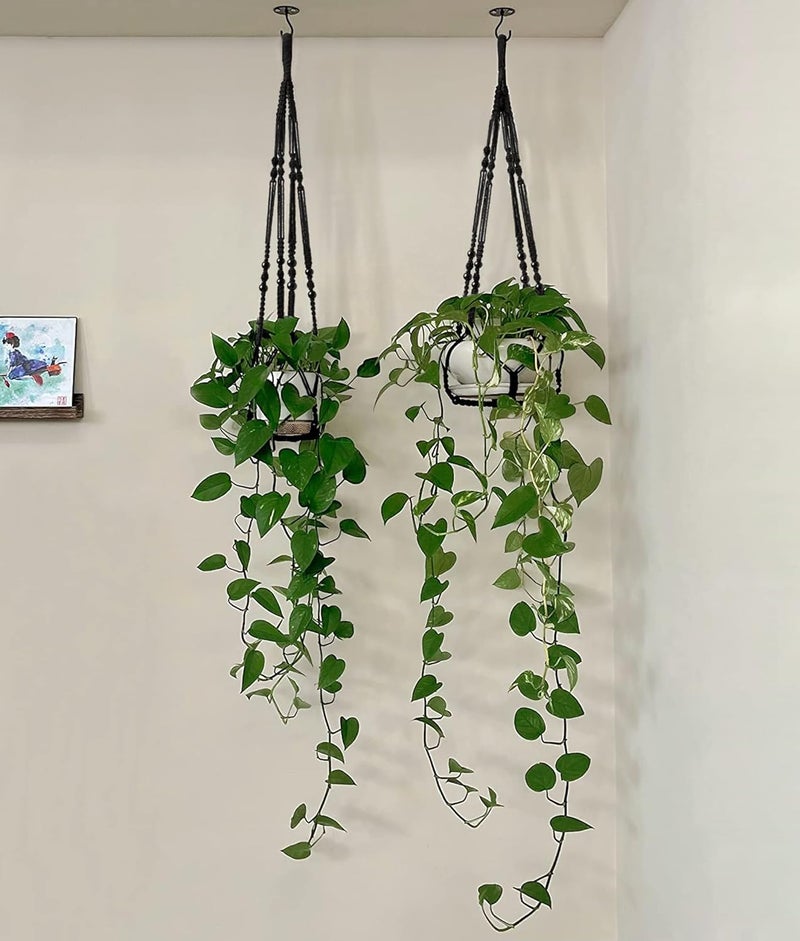 Mkono Macrame Plant Hanger Indoor Hanging Planter Basket with Wood Beads Decorative Flower Pot Holder No Tassels for Indoor Outdoor Boho Home Decor 35 Inch, Black, Set of 1 (POTS NOT Included) - Image 5