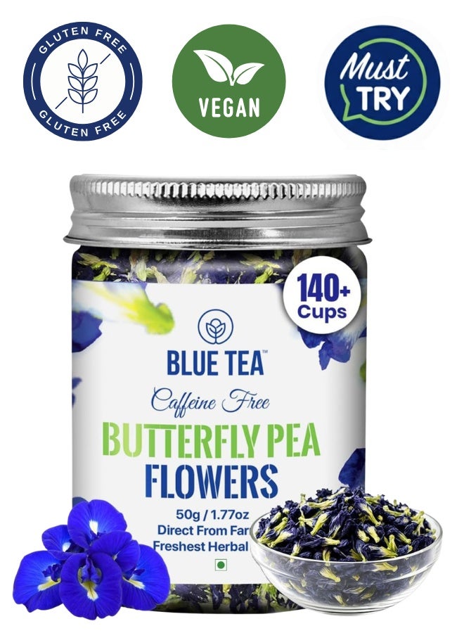 BLUE TEA Butterfly Pea Flower Tea 50g | Natural Colorant for Food, Iced Teas, Coolers & Cocktails | Non-GMO | Gluten Free | Caffeine Free