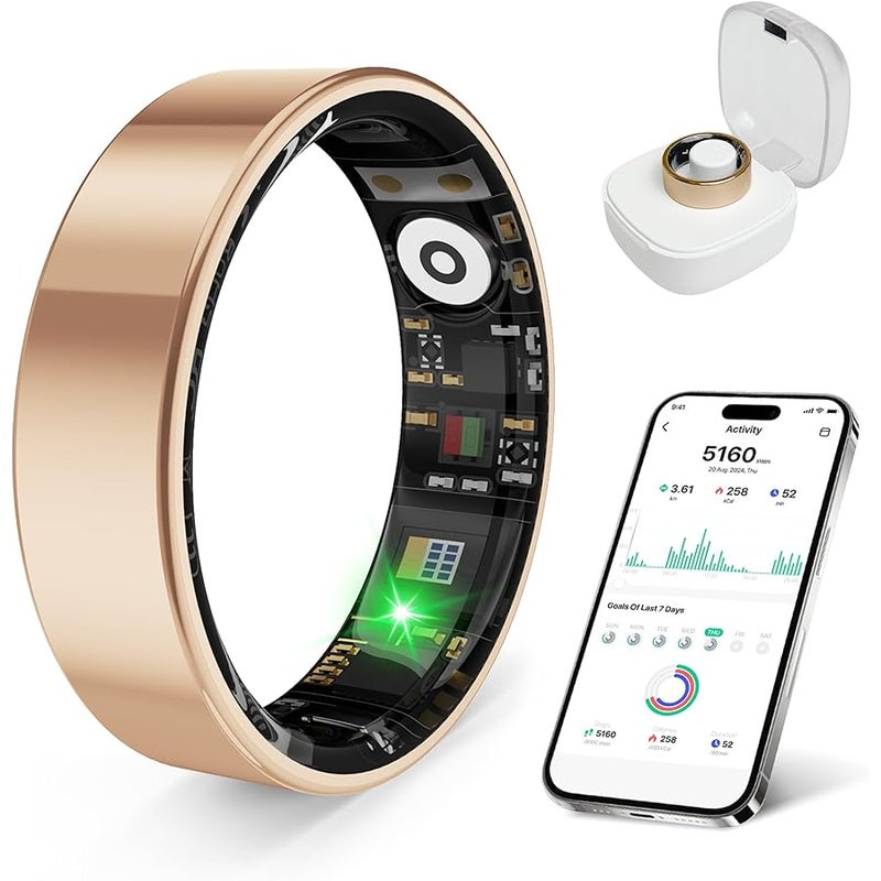 Arabest Smart Ring Health Tracker，Sleep, Exercise & Health Monitoring, iOS/Android Compatible, IP68 Waterproof, No Subscription, 5-Day Battery Life for Women & Men (Rose Gold, 7) - Image 1