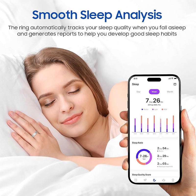 Arabest Smart Ring Health Tracker，Sleep, Exercise & Health Monitoring, iOS/Android Compatible, IP68 Waterproof, No Subscription, 5-Day Battery Life for Women & Men (Rose Gold, 7) - Image 5