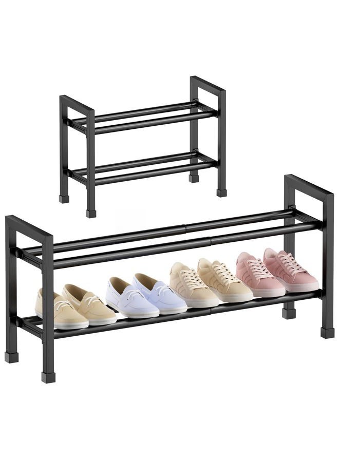 Abiglifty 2-Tier Expandable Shoe Rack，17"-33" Adjustable Shoe Rack for Closet，Metal Shoes Shelves for Front Door Entrance, Garage & Corridor, Free Standing Shoe Holders, Easy to Assemble,Black - Image 1