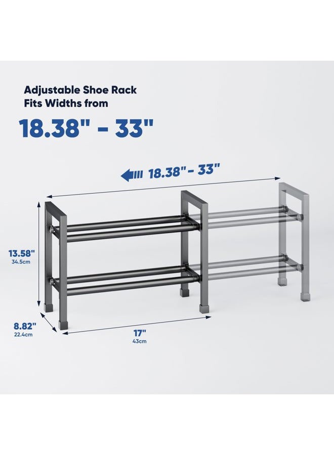 Abiglifty 2-Tier Expandable Shoe Rack，17"-33" Adjustable Shoe Rack for Closet，Metal Shoes Shelves for Front Door Entrance, Garage & Corridor, Free Standing Shoe Holders, Easy to Assemble,Black - Image 2