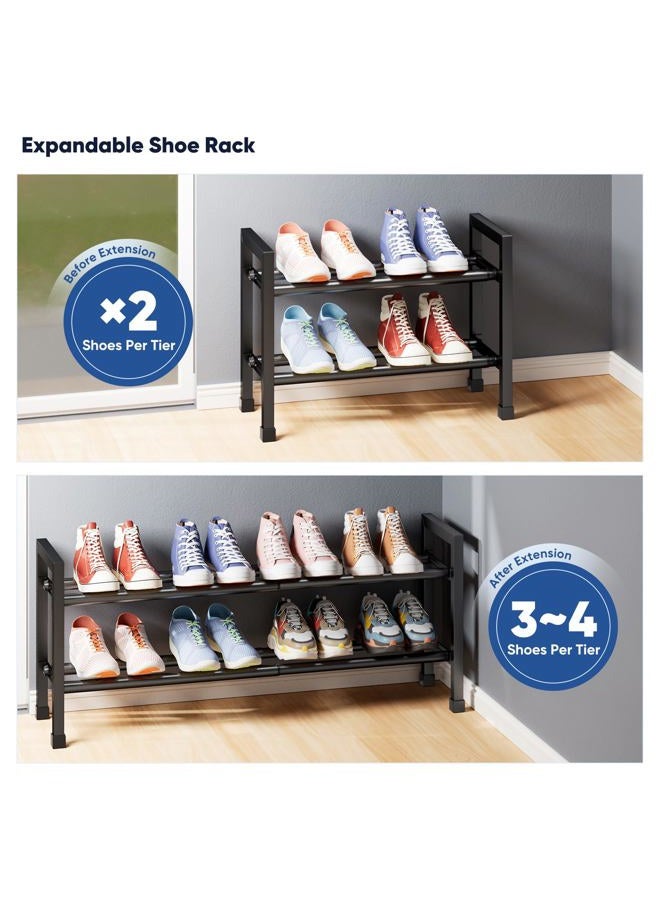 Abiglifty 2-Tier Expandable Shoe Rack，17"-33" Adjustable Shoe Rack for Closet，Metal Shoes Shelves for Front Door Entrance, Garage & Corridor, Free Standing Shoe Holders, Easy to Assemble,Black - Image 3