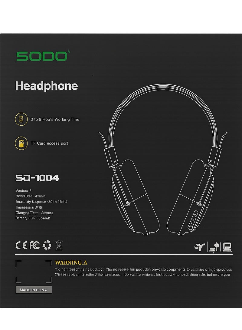 سودو سماعة رأس لاسلكية SODO 1004 قابلة للطي ومتوافقة مع تقنية البلوتوث 5.1، سماعة رأس سلكية لاسلكية مزودة بميكروفون وتدعم TF - Image 3