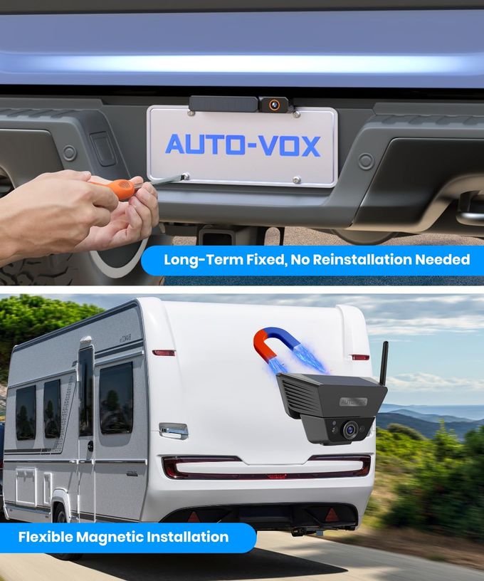 AUTO-VOX 2 Solar Wireless Backup Camera System: 7.2 1080P Hd Monitor, 3-Min Quick Installation For Wider Rear & Trailer View, Ip69K Waterproof Back Up Camera For Truck, Rv, Camper, Horse/Boat Trailer - Image 2