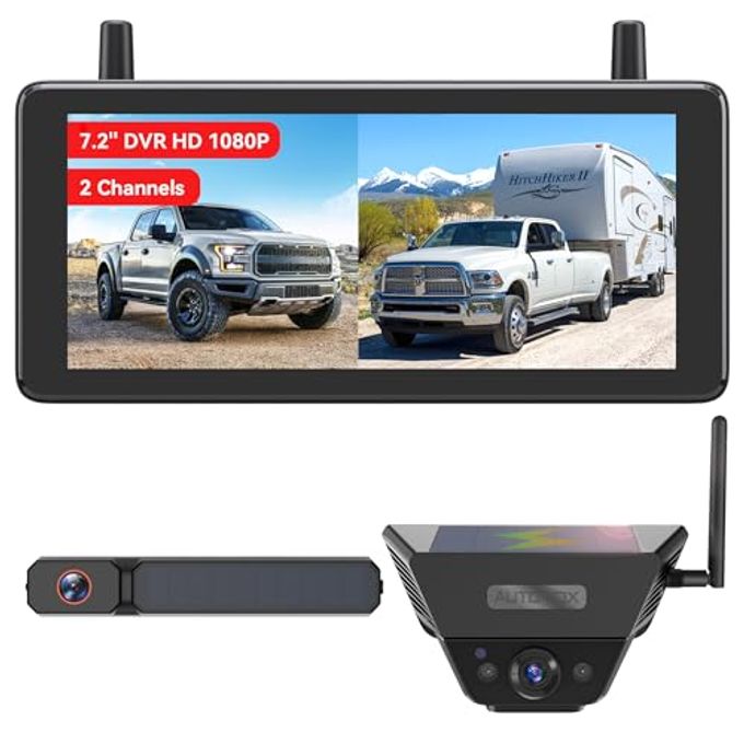 AUTO-VOX 2 Solar Wireless Backup Camera System: 7.2 1080P Hd Monitor, 3-Min Quick Installation For Wider Rear & Trailer View, Ip69K Waterproof Back Up Camera For Truck, Rv, Camper, Horse/Boat Trailer - Image 1