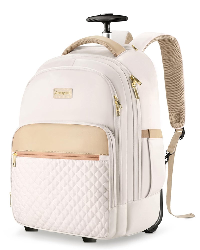 Arcoyard Rolling Backpack For Adults With Wheels, 40L Wheeled Backpack For Women, Travel Roller Backpacks, Carry On Luggage, Rolling Bag, Beige - Image 1