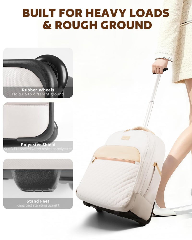 Arcoyard Rolling Backpack For Adults With Wheels, 40L Wheeled Backpack For Women, Travel Roller Backpacks, Carry On Luggage, Rolling Bag, Beige - Image 5
