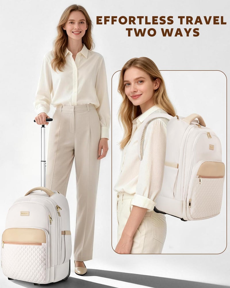 Arcoyard Rolling Backpack For Adults With Wheels, 40L Wheeled Backpack For Women, Travel Roller Backpacks, Carry On Luggage, Rolling Bag, Beige - Image 4