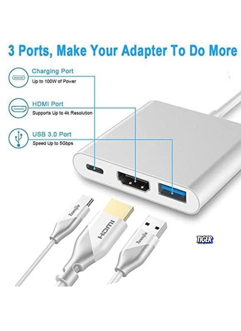 TIGER - USB C to HDMI Multiport Adapter | 3-in-1 Type-C Hub with Thunderbolt 3 to HDMI 4K Output/USB 3.0 Port/PD Quick Charging Port | Android Digital AV Adapter for MacBook Pro, MacBook Air, Projector, Monitor - Image 1