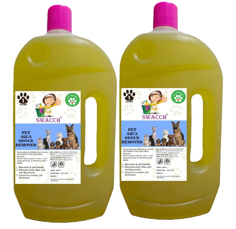 swacch Pet Aqua Odour Remover Liquid I Pet Safe Deodorizer for Home & Pet Areas I 1 Litre Pack of 2 Lemon - Image 1