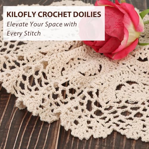 kilofly Crochet Cotton Lace Placemats Doilies 4pc, Oval, Beige, 11.8 x 17.7 inch - Image 5