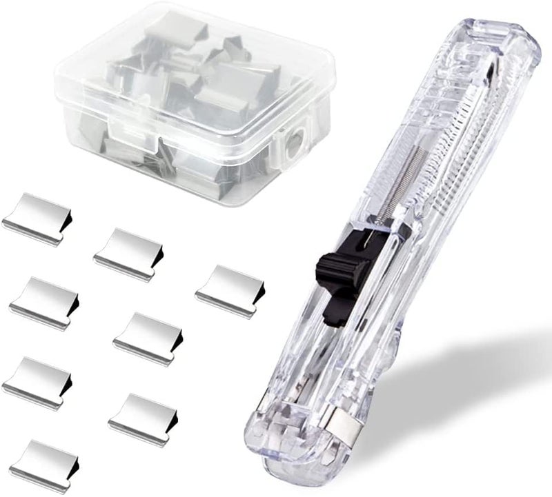 CESITRA Push Stapler 1 Pack, Mini Office Supplies Paper Staplers with 50 Pcs Reusable Clips, Binder Clips Paper Clamps Desktop Stapler, Clam Clip Dispenser for Office Document Home School Supplies - Image 4