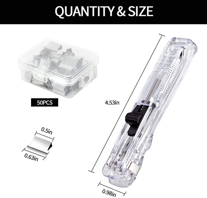 CESITRA Push Stapler 1 Pack, Mini Office Supplies Paper Staplers with 50 Pcs Reusable Clips, Binder Clips Paper Clamps Desktop Stapler, Clam Clip Dispenser for Office Document Home School Supplies - Image 3