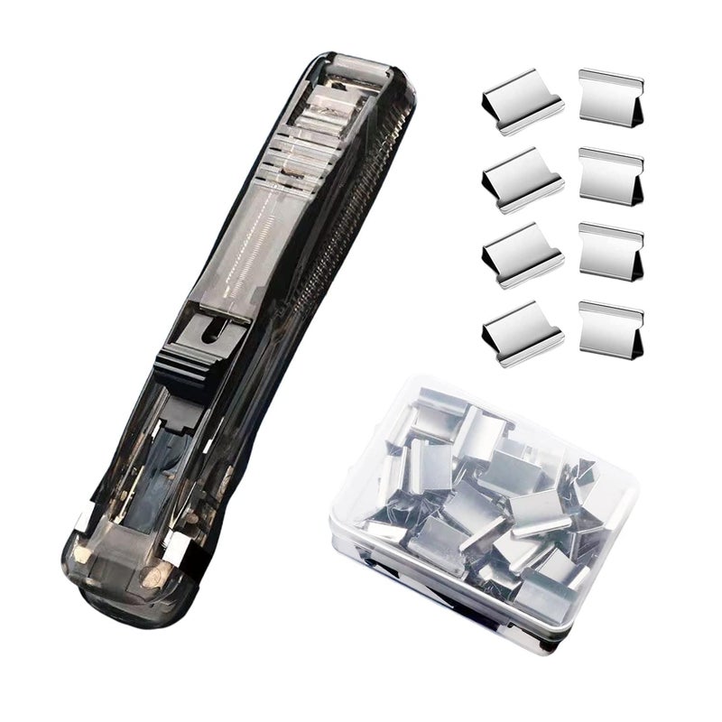 CESITRA Push Stapler 1 Pack, Mini Office Supplies Paper Staplers with 50 Pcs Reusable Clips, Binder Clips Paper Clamps Desktop Stapler, Clam Clip Dispenser for Office Document Home School Supplies - Image 2