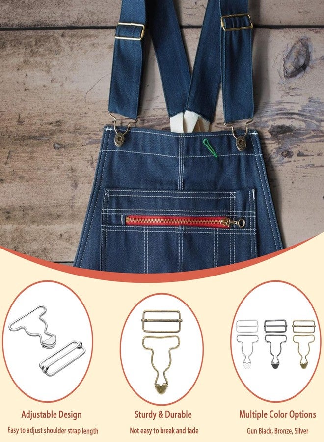 CooBigo 6 Sets 1-1/2" Overall Buckles Replacement, Suspender Buckle Metal Bib Clip Clasp with Adjustable Tri-Glide Slide Buckle for Jeans Suspender, Pants Sewing Accessories (Bronze No-Sew Button) - Image 4