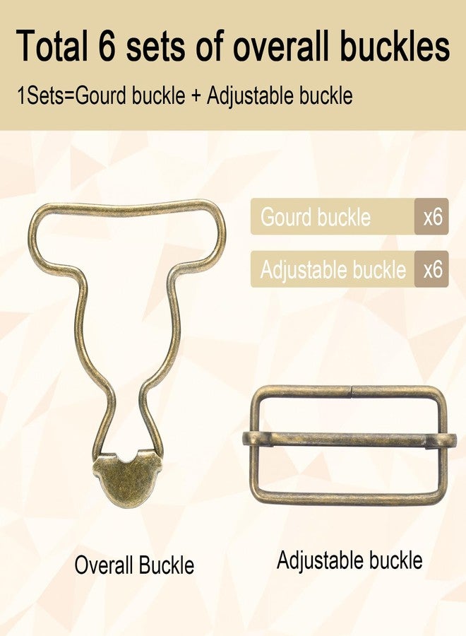 CooBigo 6 Sets 1-1/2" Overall Buckles Replacement, Suspender Buckle Metal Bib Clip Clasp with Adjustable Tri-Glide Slide Buckle for Jeans Suspender, Pants Sewing Accessories (Bronze No-Sew Button) - Image 3