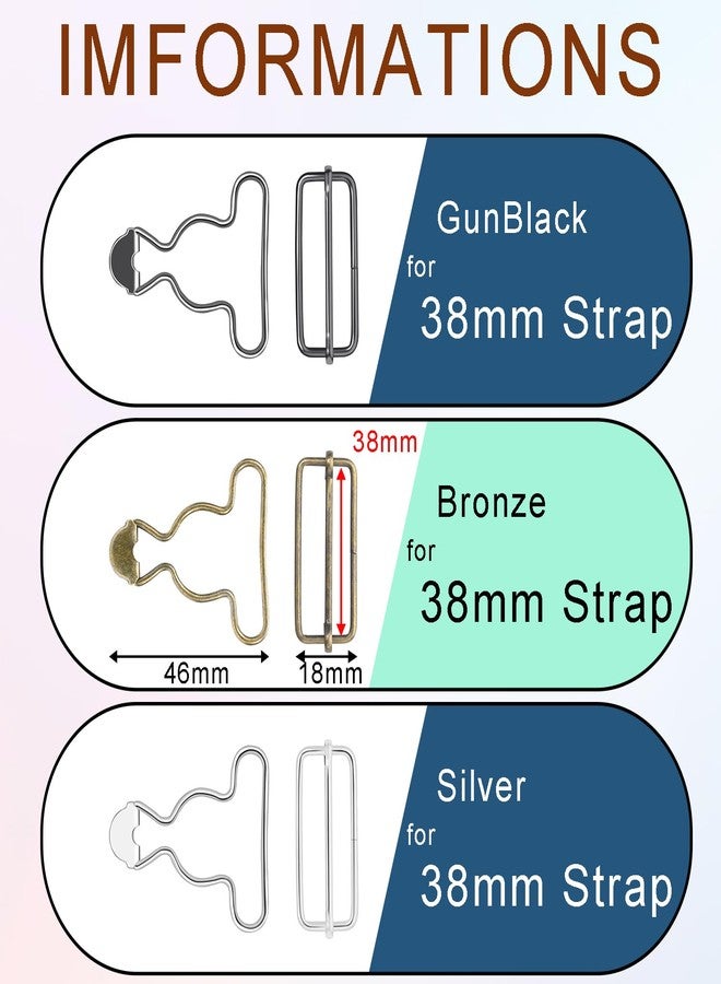 CooBigo 6 Sets 1-1/2" Overall Buckles Replacement, Suspender Buckle Metal Bib Clip Clasp with Adjustable Tri-Glide Slide Buckle for Jeans Suspender, Pants Sewing Accessories (Bronze No-Sew Button) - Image 2