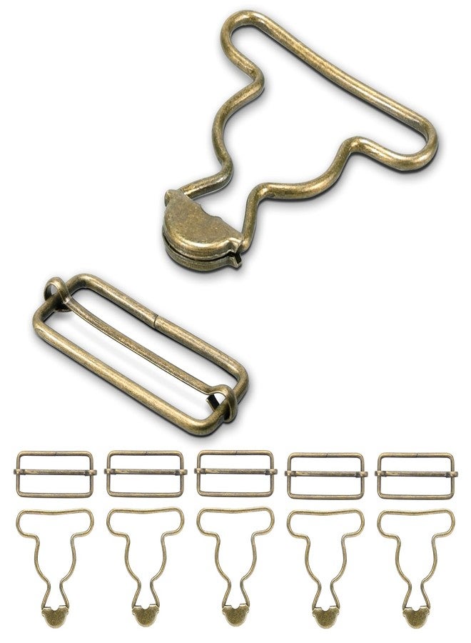 CooBigo 6 Sets 1-1/2" Overall Buckles Replacement, Suspender Buckle Metal Bib Clip Clasp with Adjustable Tri-Glide Slide Buckle for Jeans Suspender, Pants Sewing Accessories (Bronze No-Sew Button) - Image 1