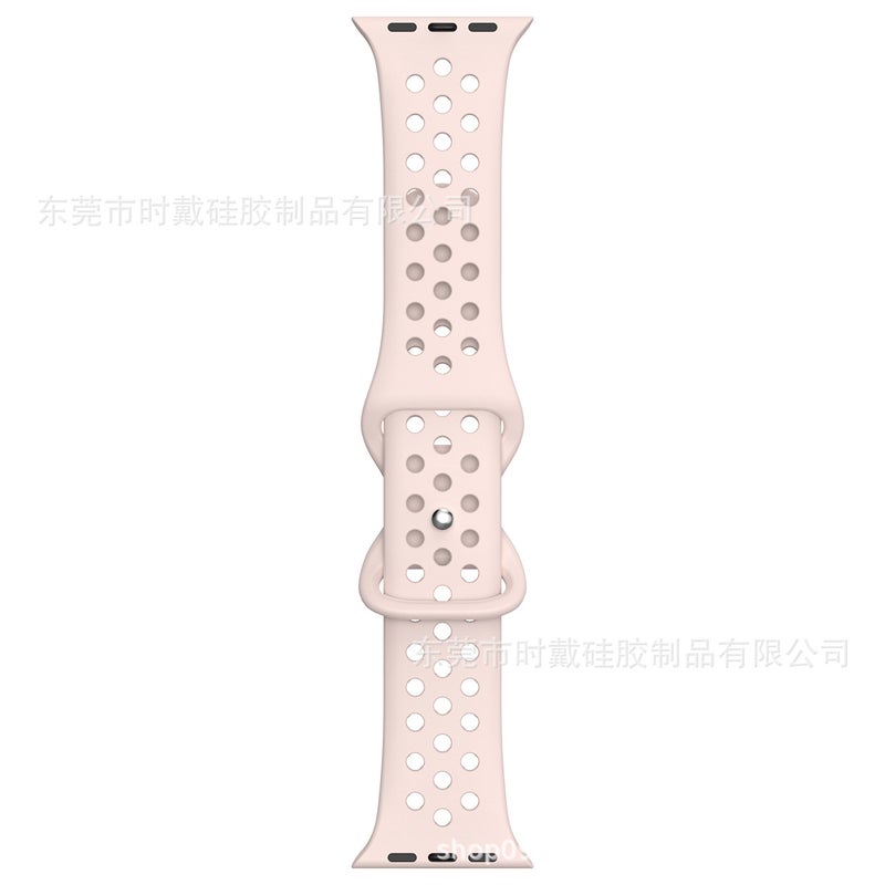 Suitable for Apple Watch Strap Apple Watchs8/7/6/5/Se Pure Color Silicon Hole Eight-Character Buckle iWatch Strap - Image 1