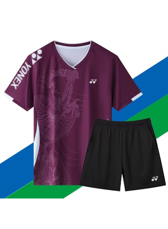 Yy New Badminton Suit Men's And Women's Ice Silk Short-sleeved Quick-drying Breathable Tennis Table Tennis Suit Compeion Training Suit
