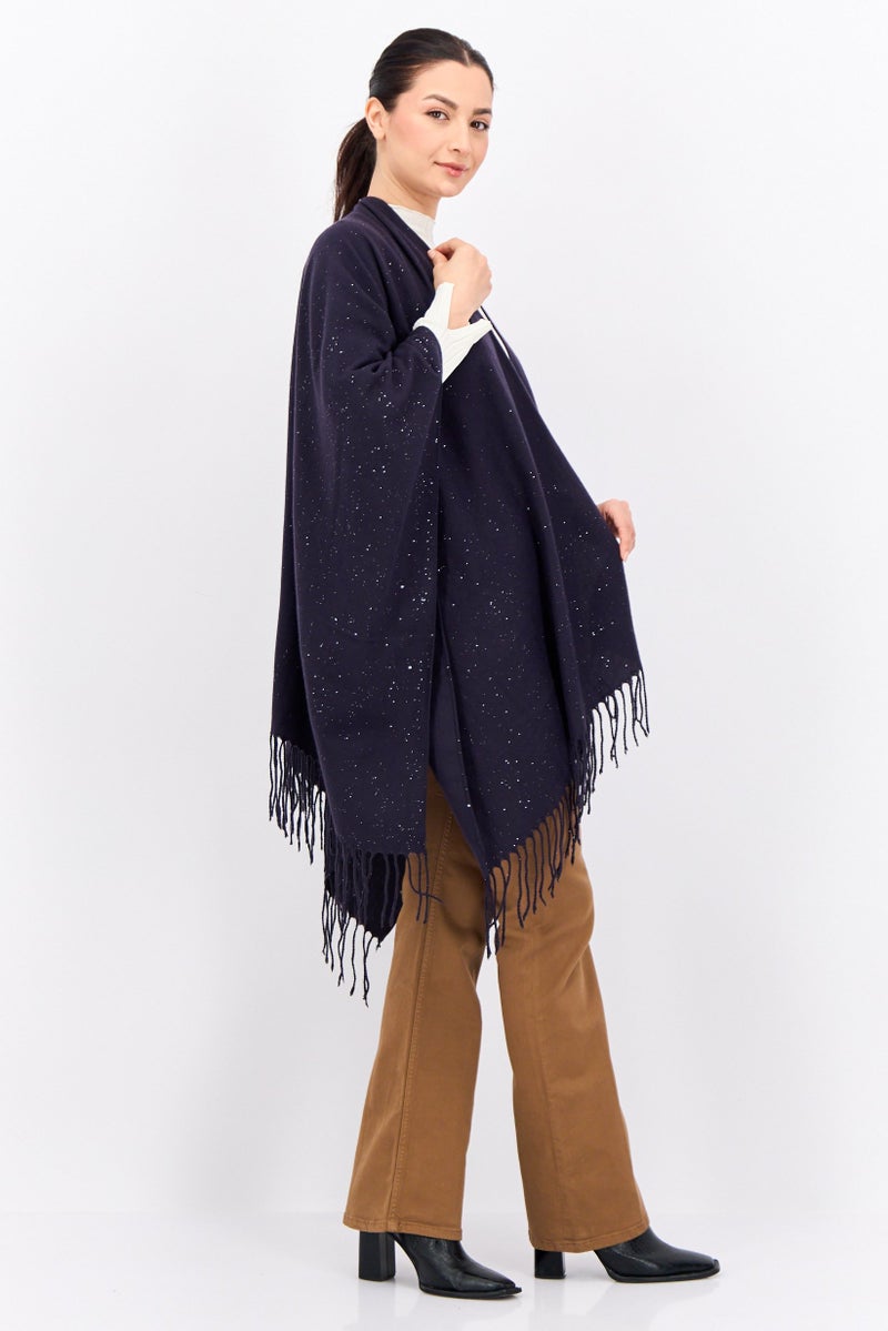 ADRIENNE VITTADINI Women Glitter So Soft Ruana Wrap 135 x 78 cm, Navy - Image 3