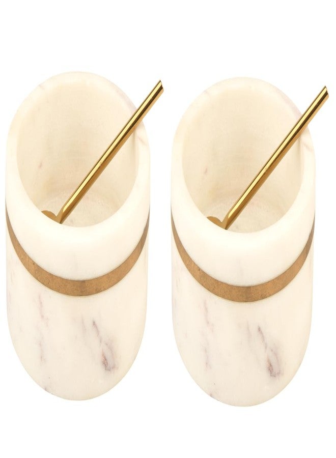 Cruiser’s Cache Cruiser’s Caché Set of 2 White and Gold Marble Salt and Spice Cellars, Dipping Bowls with Gold Serving Spoons - Image 2
