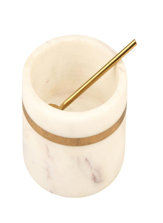 Cruiser’s Cache Cruiser’s Caché Set of 2 White and Gold Marble Salt and Spice Cellars, Dipping Bowls with Gold Serving Spoons - Image 5
