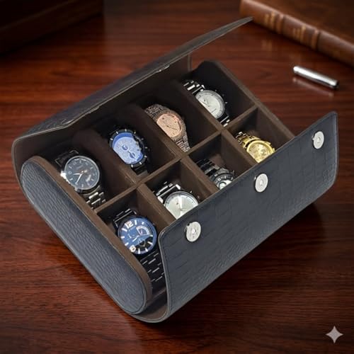 essart 8-Slot Travel Watch Organizer – Elegant PU Leather Watch Roll for Collectors, Scratch-Proof & Portable Storage Watch roll case for men & women - Image 5