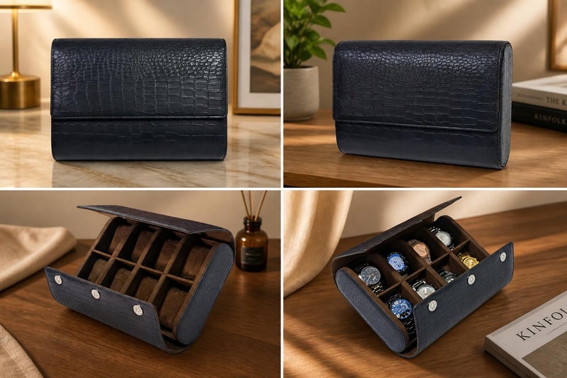 essart 8-Slot Travel Watch Organizer – Elegant PU Leather Watch Roll for Collectors, Scratch-Proof & Portable Storage Watch roll case for men & women - Image 2