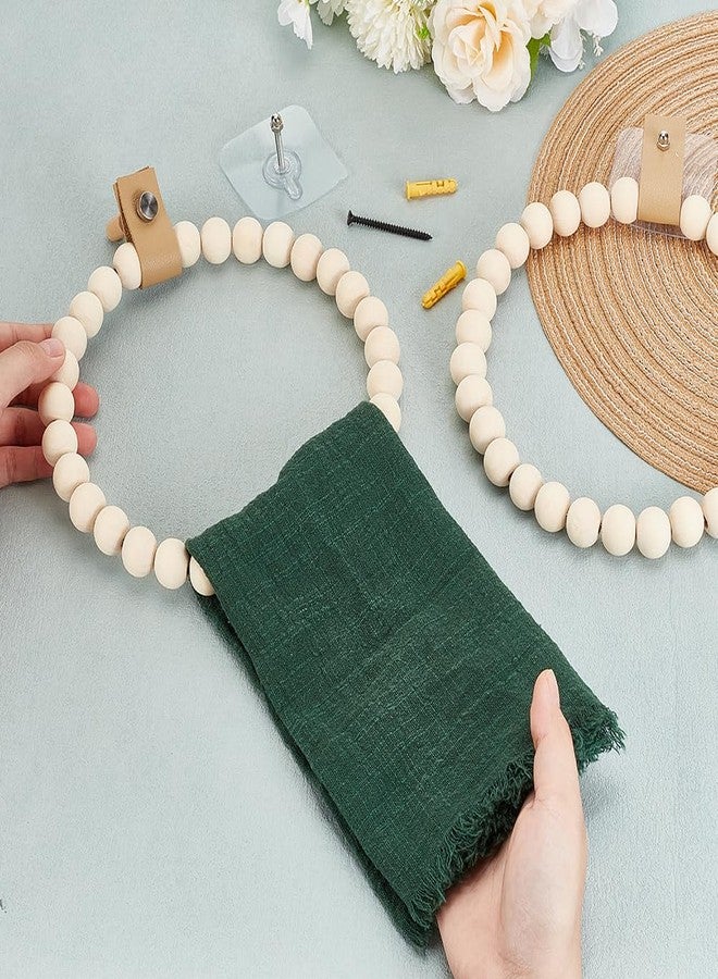 MAYJOYDIY 2Pcs Boho Towel Rack Rustic 6.8inch Handmade Wooden Bead Towel Ring Wall Mounted Boho Farmhouse Holder for Bathroom Kitchen Wall Decor Stand Accessories - Image 3
