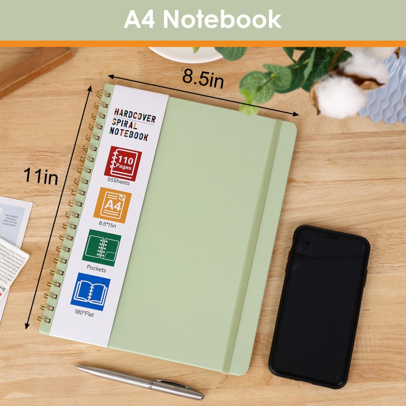 LABUK Spiral Notebook 8.5 x 11, A4 Hardcover Notebooks for Women, 55 Sheets 110 Pages Large Journal for Work, School, (Green) - Image 2
