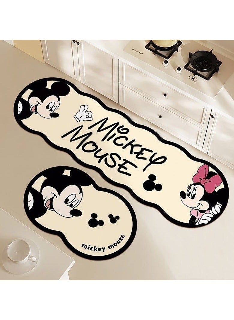 2pcs Cartoon diatom mud absorbent and oil-absorbing kitchen mat special-shaped two-piece bathroom anti-slip floor mat toilet quick-drying door mat 40*60cm and 40*120cm diatom mud rubber sole  - Image 1