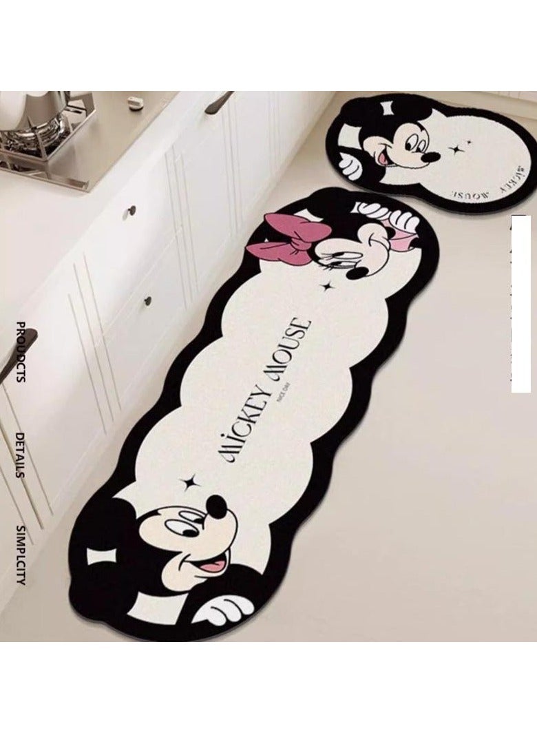 2pcs Cartoon diatom mud absorbent and oil-absorbing kitchen mat special-shaped two-piece bathroom anti-slip floor mat toilet quick-drying door mat 40*60cm and 40*120cm diatom mud rubber sole  - Image 2