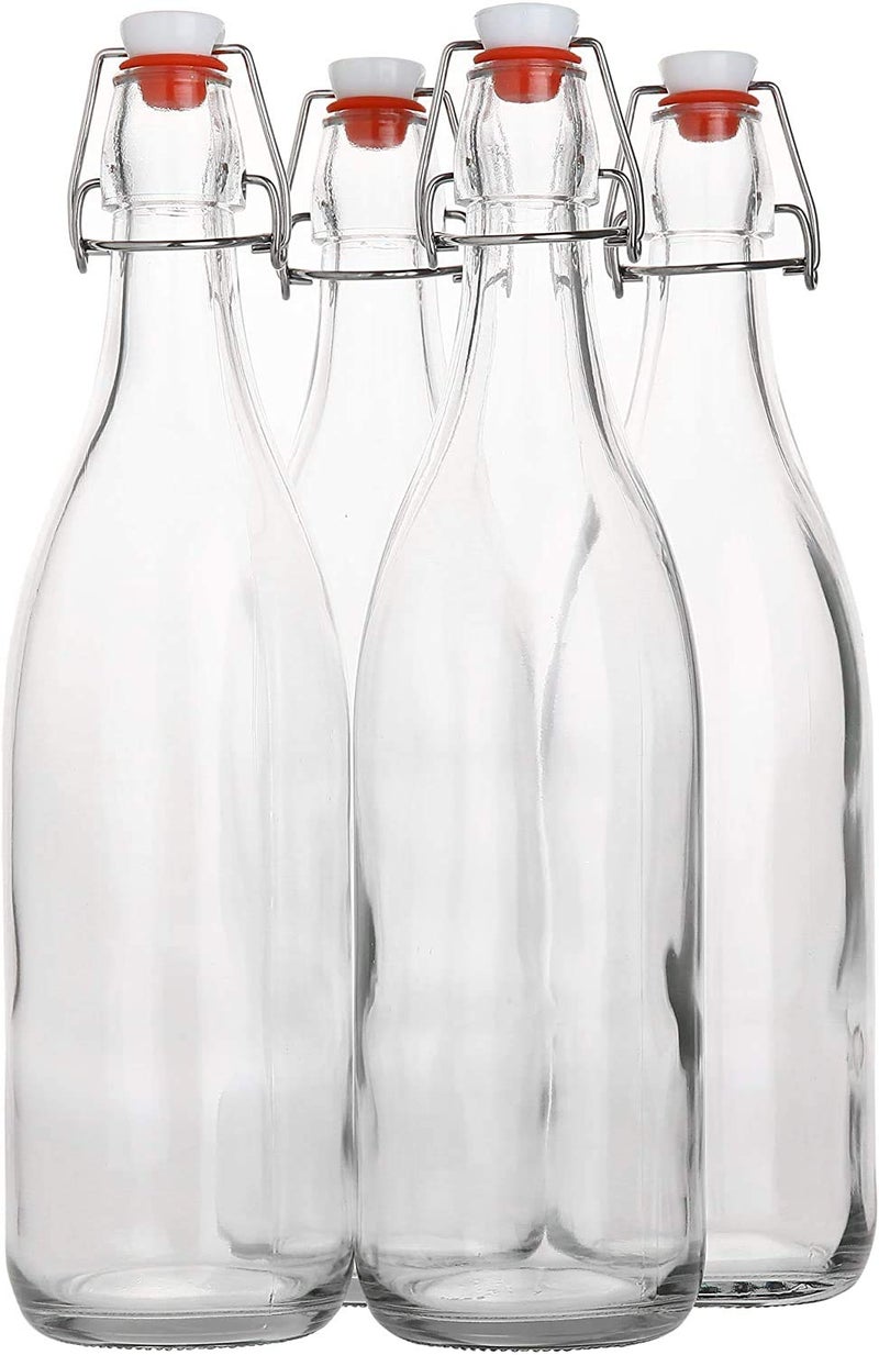 ARUZEN Flip Top Glass Bottle 1 Liter Pack of 1 Swing Top Brewing Bottle with Stopper for Beverages Oil Vinegar Kombucha Beer Water Soda Kefir Airtight Lid Leak Proof Cap Clear - Image 2