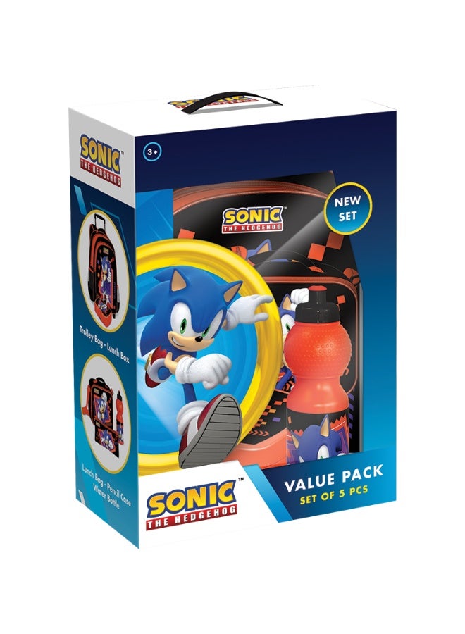 Sega Sonic 5 in 1 Value Pack (16" Trolley Bag with Lunch Box, Lunch bag, Water Bottle and Pencil Case) - Image 2