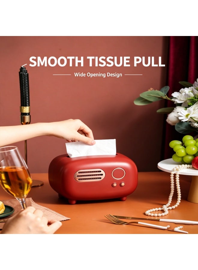 Desktop Decorative Tissue Box, Vintage Radio Model Paper Dispenser Organizer - Image 2