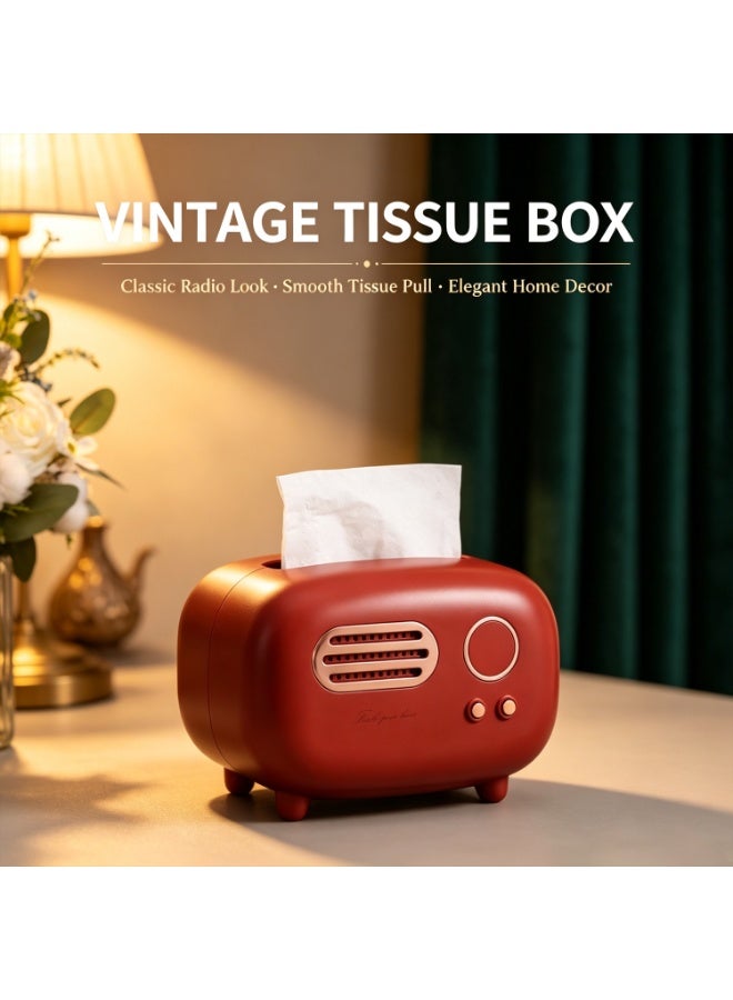 Desktop Decorative Tissue Box, Vintage Radio Model Paper Dispenser Organizer - Image 4