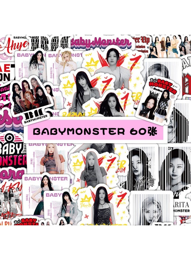 NIBEMINENT 60 Pcs Kpop BABYMONSTER Deco Kit Waterproof Stickers, High Definition Printing Bright Colors, Suitable for Laptop Skateboard Luggage Water Bottle Guitar DIY - Image 2