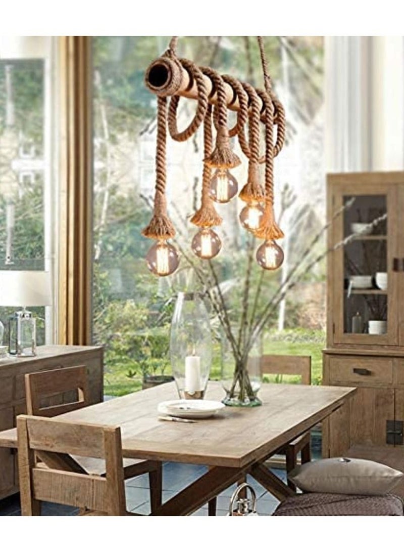 شنقا مصباح ستة رئيس الخيزران حبل قلادة ضوء الثريا أضواء السقف مصباح حامل E27 ل مقهى بار مطعم الثريا الإبداعية - Image 3