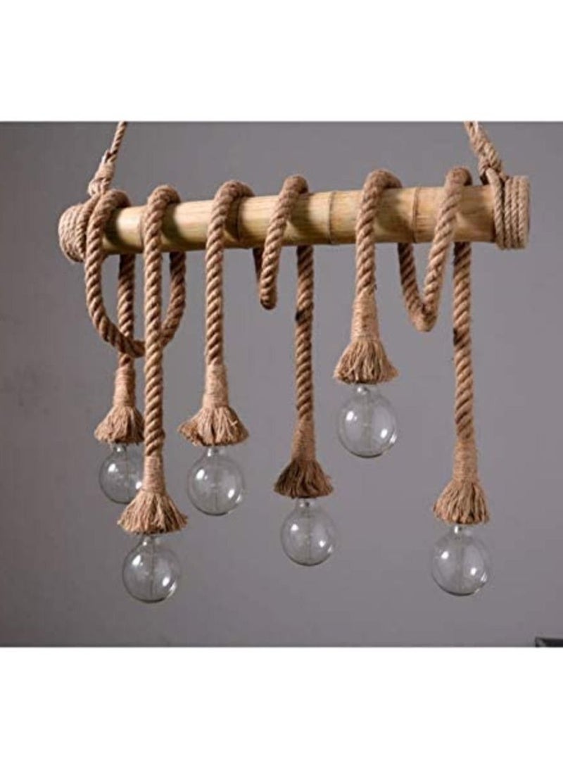 شنقا مصباح ستة رئيس الخيزران حبل قلادة ضوء الثريا أضواء السقف مصباح حامل E27 ل مقهى بار مطعم الثريا الإبداعية - Image 1