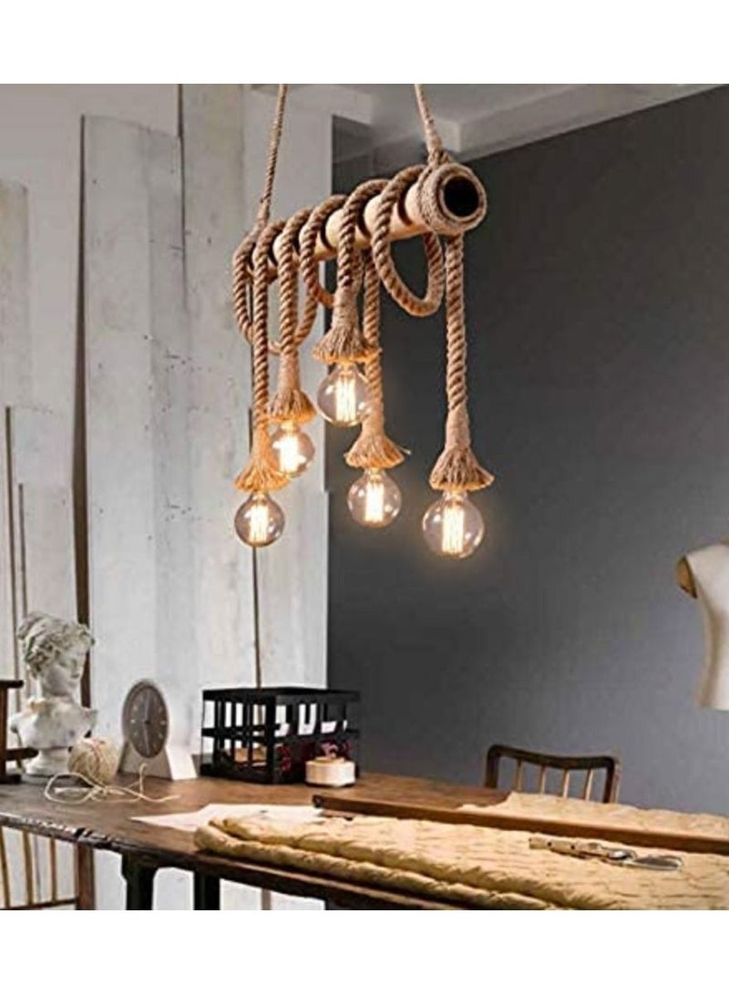 شنقا مصباح ستة رئيس الخيزران حبل قلادة ضوء الثريا أضواء السقف مصباح حامل E27 ل مقهى بار مطعم الثريا الإبداعية - Image 2