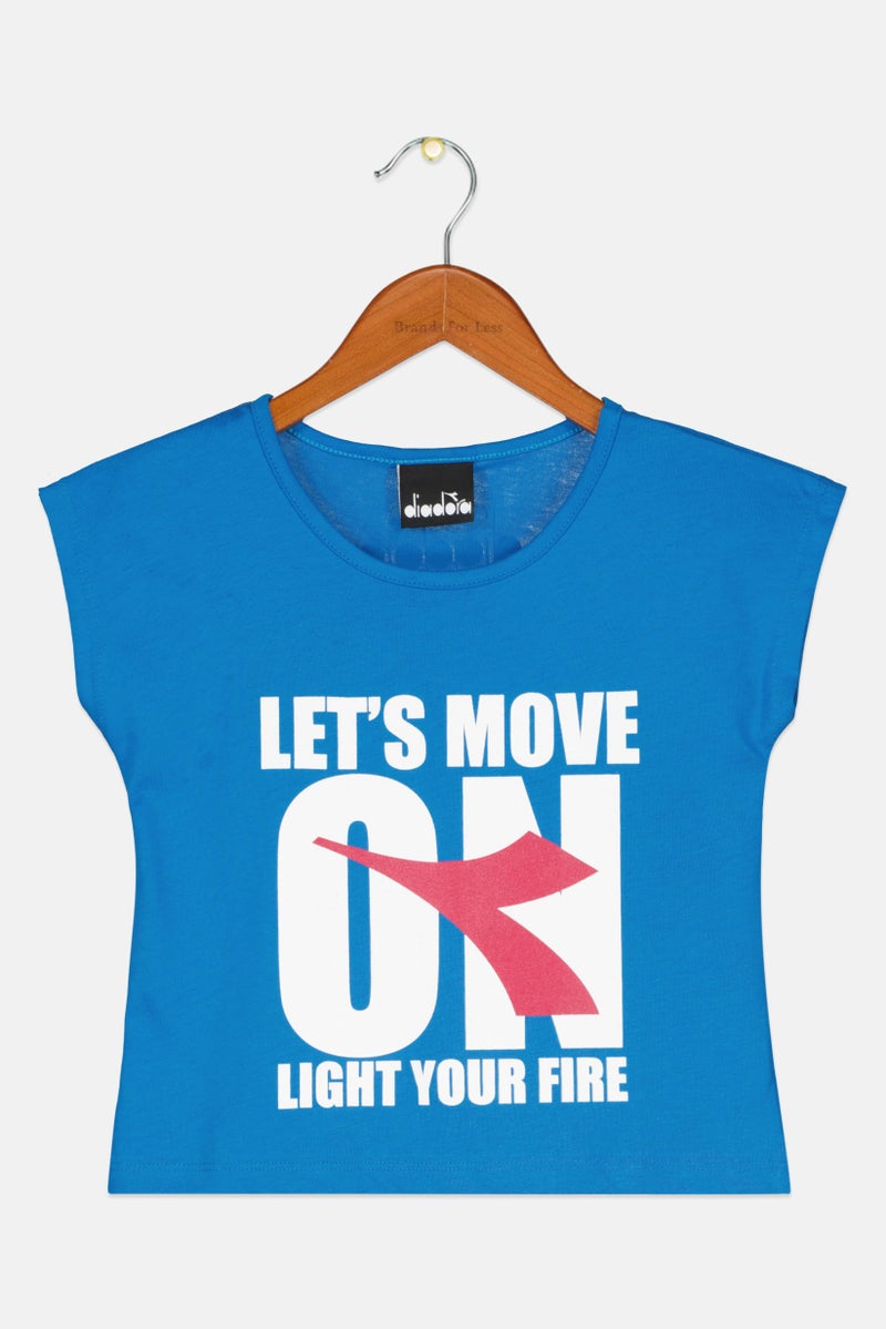 DIADORA Toddlers Girl Cap Sleeve Graphic Print Tops, Blue Combo - Image 1