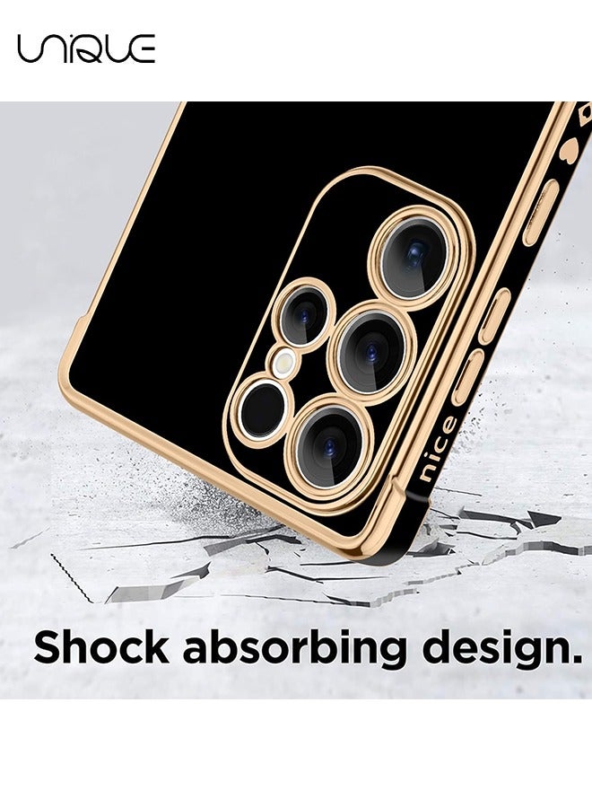 Unique Compatible with Samsung Galaxy S25 Ultra Case - Love Heart Plating Electroplate Luxury Elegant Case Camera Protector Soft TPU Shockproof Protective Back Cover Samsung Galaxy S25 Ultra Case - Black - Image 2