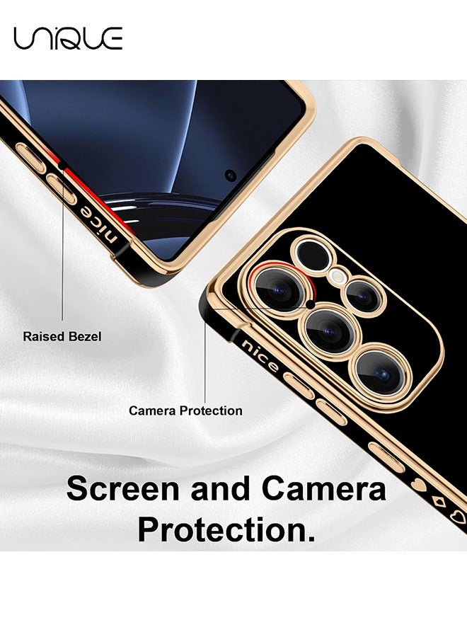 Unique Compatible with Samsung Galaxy S25 Ultra Case - Love Heart Plating Electroplate Luxury Elegant Case Camera Protector Soft TPU Shockproof Protective Back Cover Samsung Galaxy S25 Ultra Case - Black - Image 3