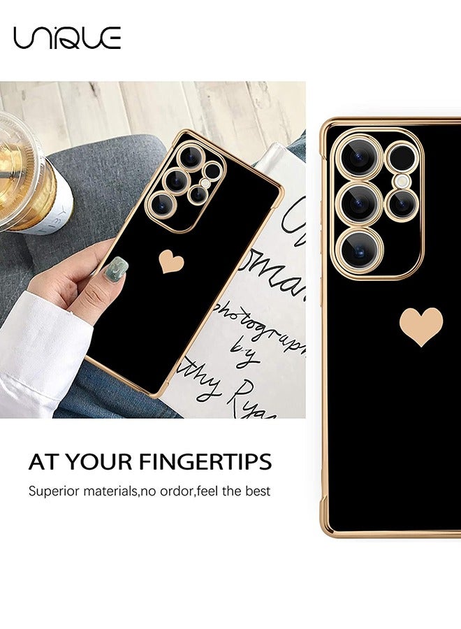 Unique Compatible with Samsung Galaxy S25 Ultra Case - Love Heart Plating Electroplate Luxury Elegant Case Camera Protector Soft TPU Shockproof Protective Back Cover Samsung Galaxy S25 Ultra Case - Black - Image 5